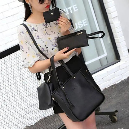 Leather Crossbody Bag - Women Shoulder Bags Set With Tassel Decoration | PU Leather - ZOOMNSTORE