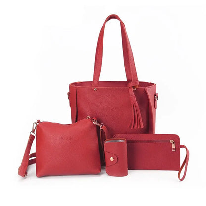 Leather Crossbody Bag - Women Shoulder Bags Set With Tassel Decoration | PU Leather - ZOOMNSTORE