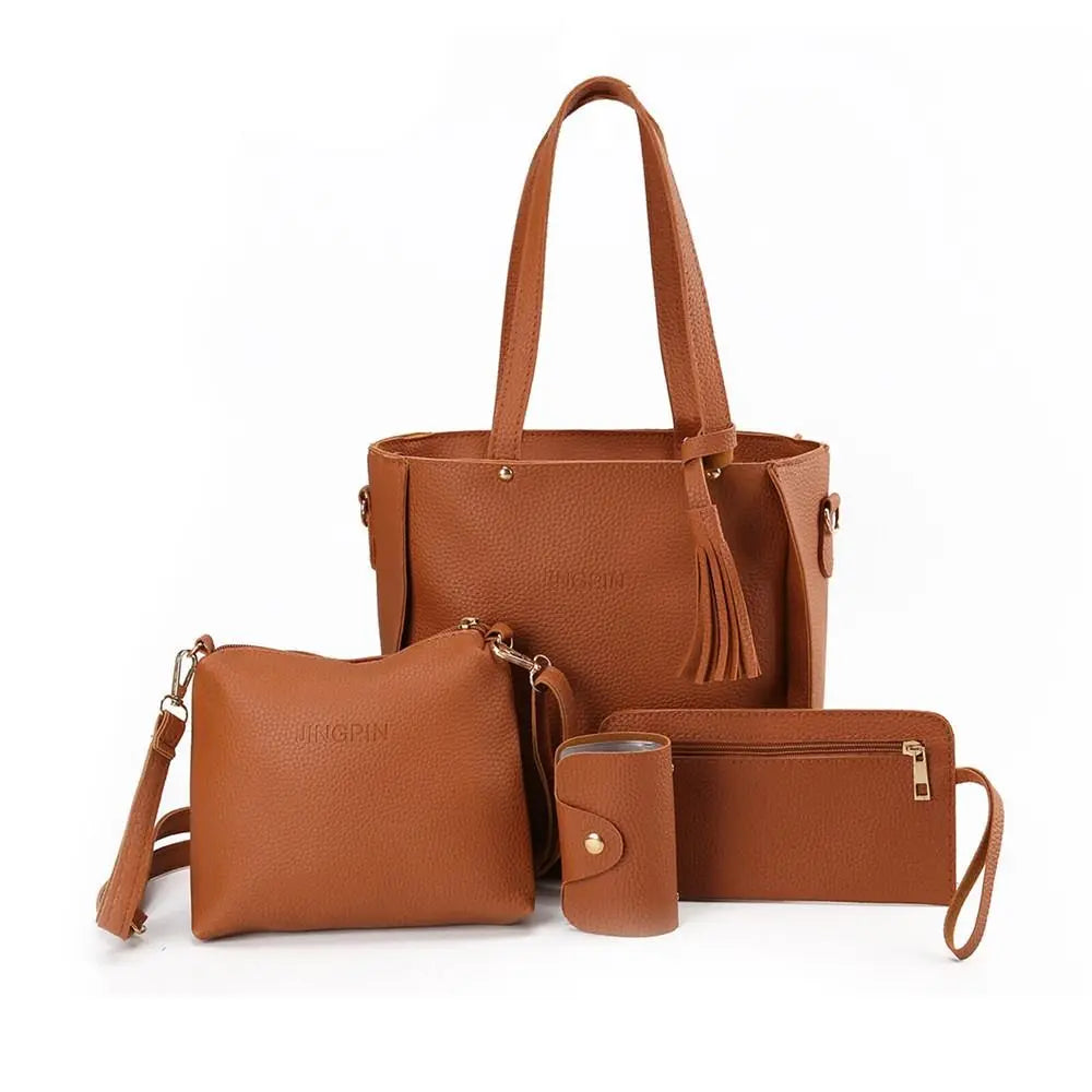 Leather Crossbody Bag - Women Shoulder Bags Set With Tassel Decoration | PU Leather - ZOOMNSTORE