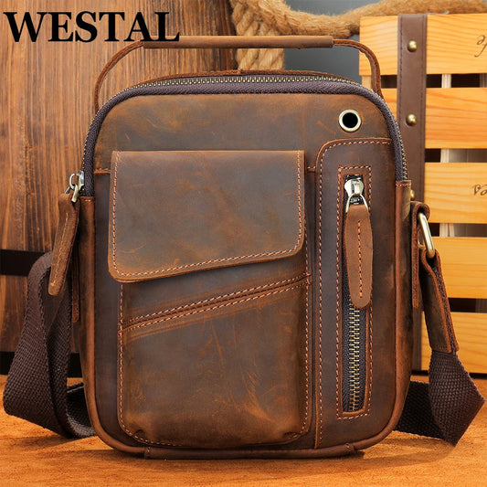 Leather Crossbody Messenger Bag for Men - USB Charging Shoulder Purse - ZOOMNSTORE