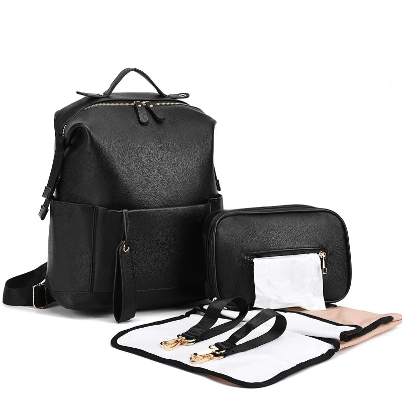Multifunction Leather Diaper Bags Large Capacity Baby Bags for Baby Care Changing Bags for Mom Outdoor Travel Maternity Backpack - ZOOMNSTORE