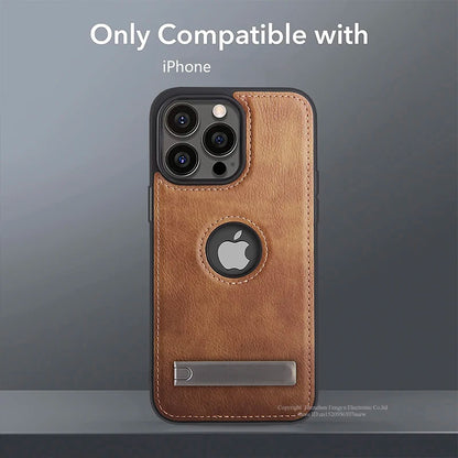 Leather Kickstand Phone Case for iPhone 11-16 - Shockproof Flexible Soft Grip Cover - ZOOMNSTORE