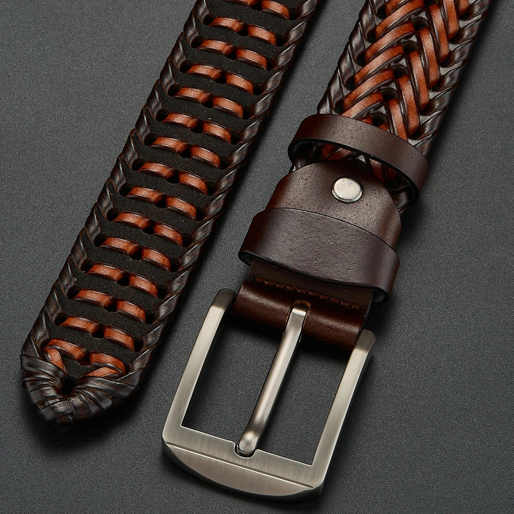 Genuine Leather Mens Casual Belt - Trendy Golf Knitted Belt with Alloy Buckle - ZOOMNSTORE