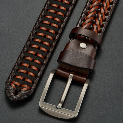 Genuine Leather Mens Casual Belt - Trendy Golf Knitted Belt with Alloy Buckle - ZOOMNSTORE