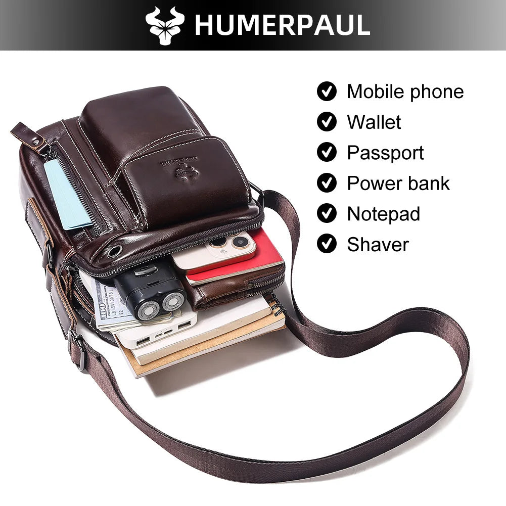 Leather Messenger Bag - Vintage Genuine Leather Men's Crossbody Sling Pack with Cell Phone Compartment - ZOOMNSTORE