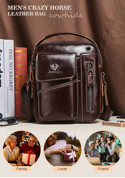Leather Messenger Bag - Vintage Genuine Leather Men's Crossbody Sling Pack with Cell Phone Compartment - ZOOMNSTORE