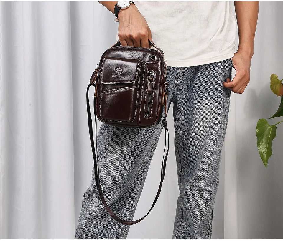 Leather Messenger Bag - Vintage Genuine Leather Men's Crossbody Sling Pack with Cell Phone Compartment - ZOOMNSTORE