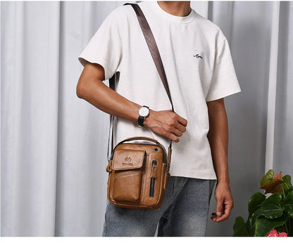 Leather Messenger Bag - Vintage Genuine Leather Men's Crossbody Sling Pack with Cell Phone Compartment - ZOOMNSTORE