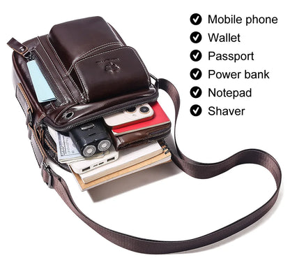 Leather Messenger Bag - Vintage Genuine Leather Men's Crossbody Sling Pack with Cell Phone Compartment - ZOOMNSTORE