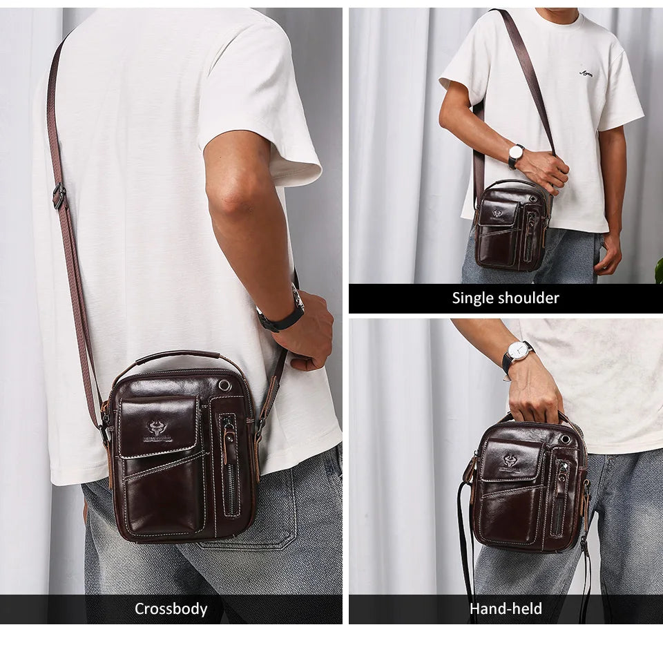 Leather Messenger Bag - Vintage Genuine Leather Men's Crossbody Sling Pack with Cell Phone Compartment - ZOOMNSTORE