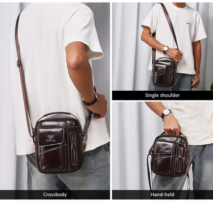 Leather Messenger Bag - Vintage Genuine Leather Men's Crossbody Sling Pack with Cell Phone Compartment - ZOOMNSTORE
