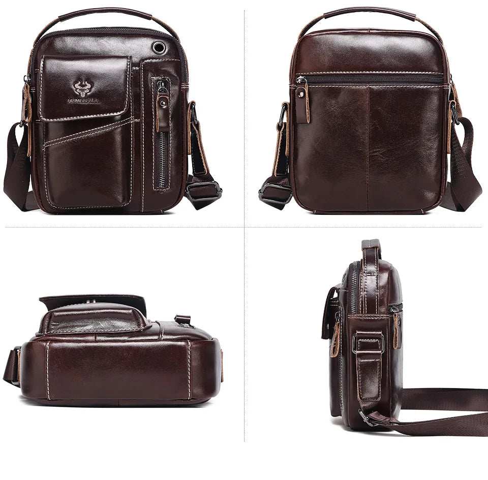 Leather Messenger Bag - Vintage Genuine Leather Men's Crossbody Sling Pack with Cell Phone Compartment - ZOOMNSTORE