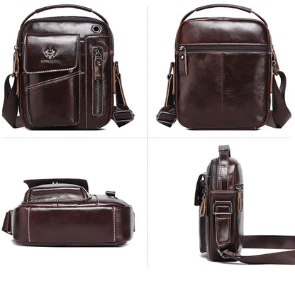 Leather Messenger Bag - Vintage Genuine Leather Men's Crossbody Sling Pack with Cell Phone Compartment - ZOOMNSTORE