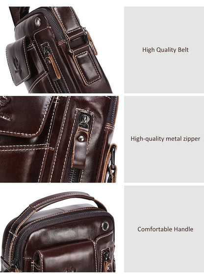 Leather Messenger Bag - Vintage Genuine Leather Men's Crossbody Sling Pack with Cell Phone Compartment - ZOOMNSTORE