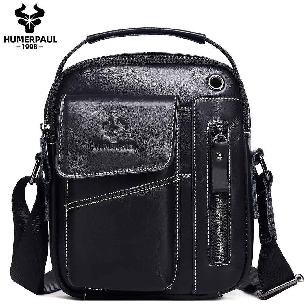 Leather Messenger Bag - Vintage Genuine Leather Men's Crossbody Sling Pack with Cell Phone Compartment - ZOOMNSTORE