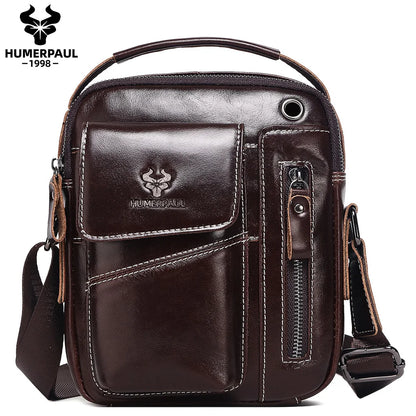 Leather Messenger Bag - Vintage Genuine Leather Men's Crossbody Sling Pack with Cell Phone Compartment - ZOOMNSTORE