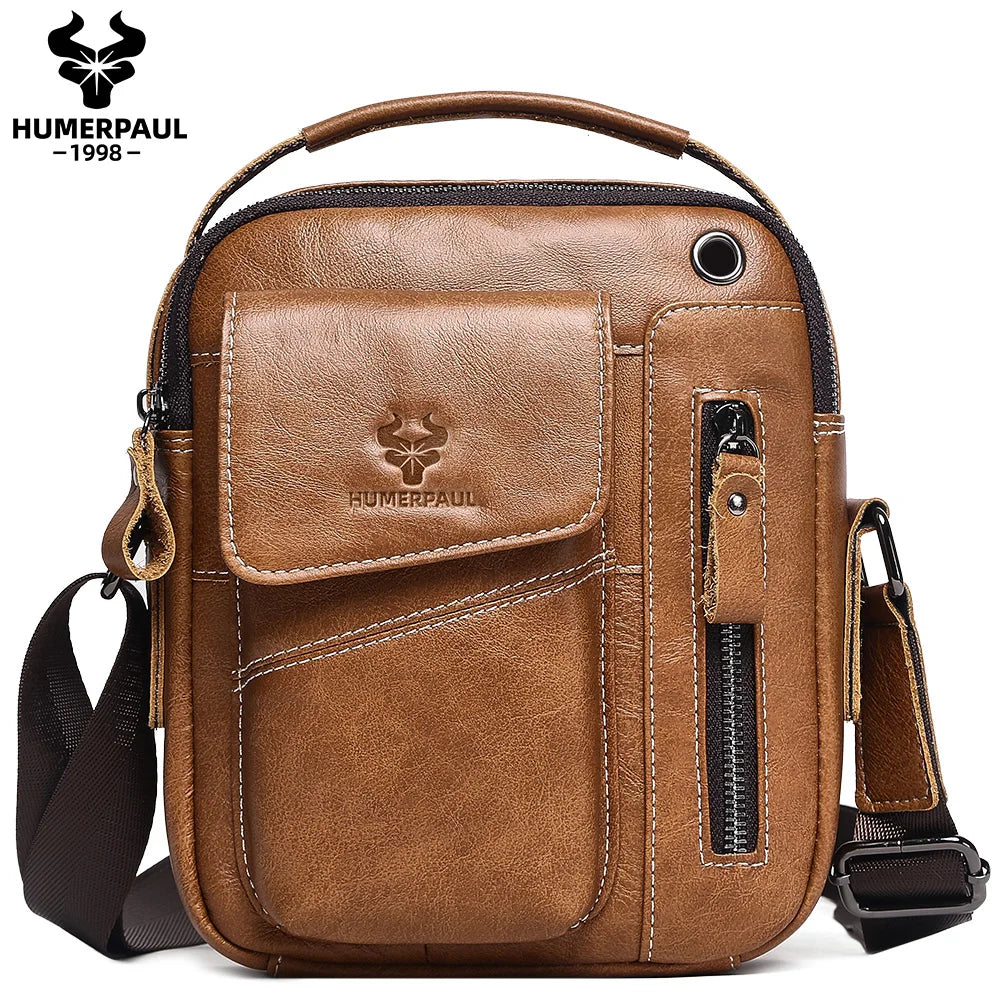 Leather Messenger Bag - Vintage Genuine Leather Men's Crossbody Sling Pack with Cell Phone Compartment - ZOOMNSTORE