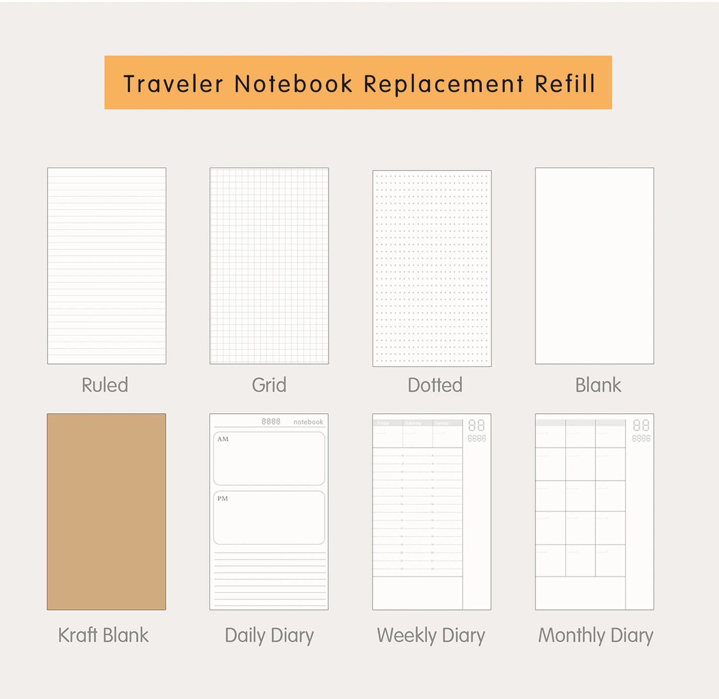 Leather Notebook Refill – Moterm Traveler Notebook Inserts A5 Passport Size Planner - ZOOMNSTORE