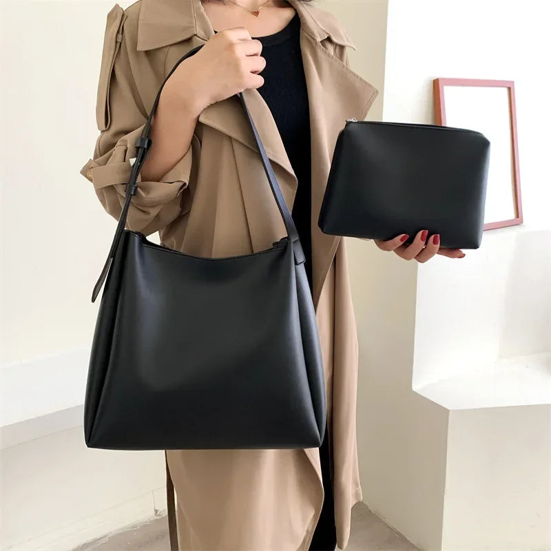 Large Fashion Leather Tote Bag for Women - 2025 Trendy High Capacity Shoulder Handbag - ZOOMNSTORE