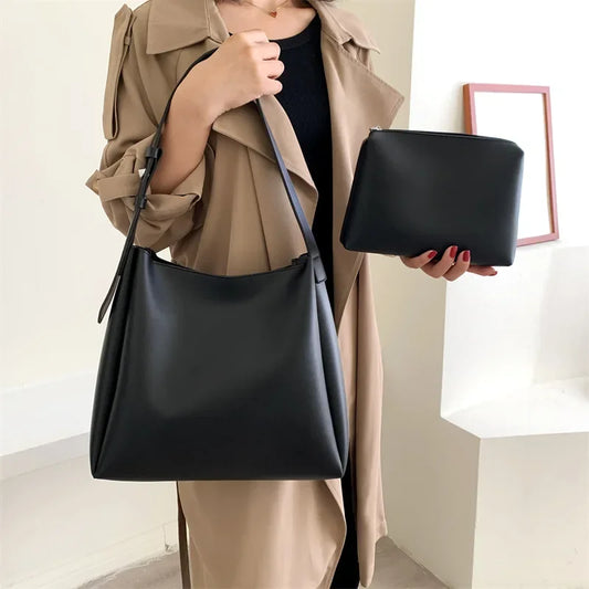 Large Fashion Leather Tote Bag for Women - 2025 Trendy High Capacity Shoulder Handbag - ZOOMNSTORE
