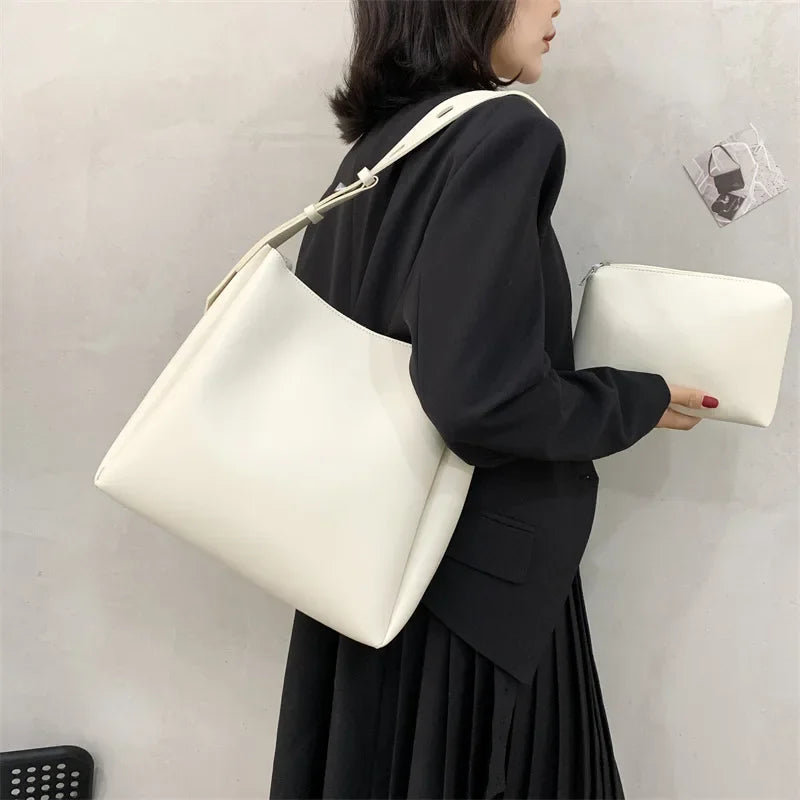 Large Fashion Leather Tote Bag for Women - 2025 Trendy High Capacity Shoulder Handbag - ZOOMNSTORE