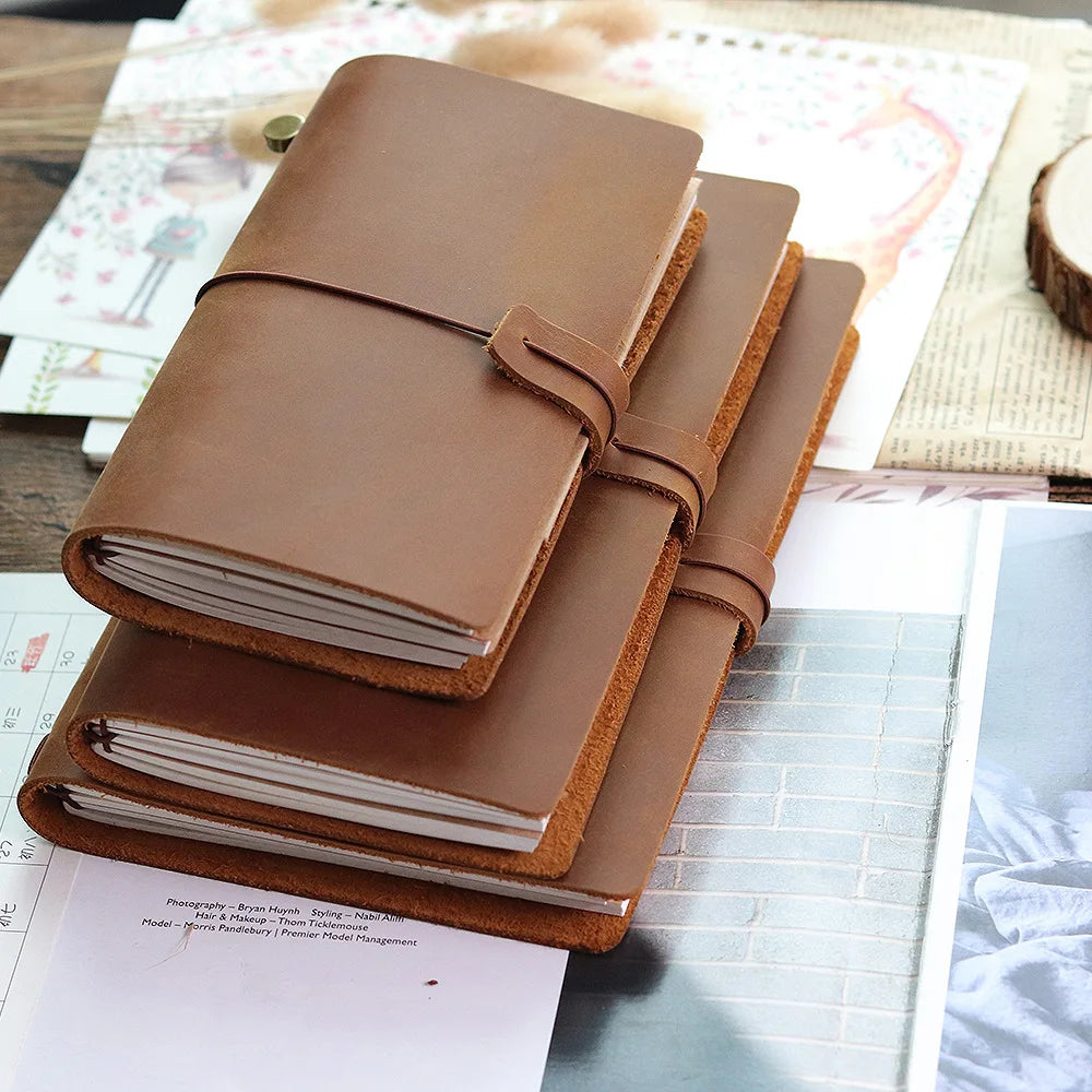 Leather Travel Journal - Refillable Notebook With Embossed Leather Cover, Handmade Diary - ZOOMNSTORE