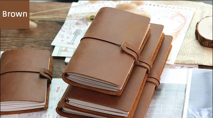Leather Travel Journal - Refillable Notebook With Embossed Leather Cover, Handmade Diary - ZOOMNSTORE