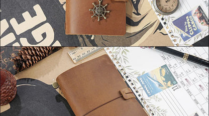 Leather Travel Journal - Refillable Notebook With Embossed Leather Cover, Handmade Diary - ZOOMNSTORE
