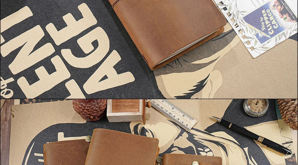 Leather Travel Journal - Refillable Notebook With Embossed Leather Cover, Handmade Diary - ZOOMNSTORE