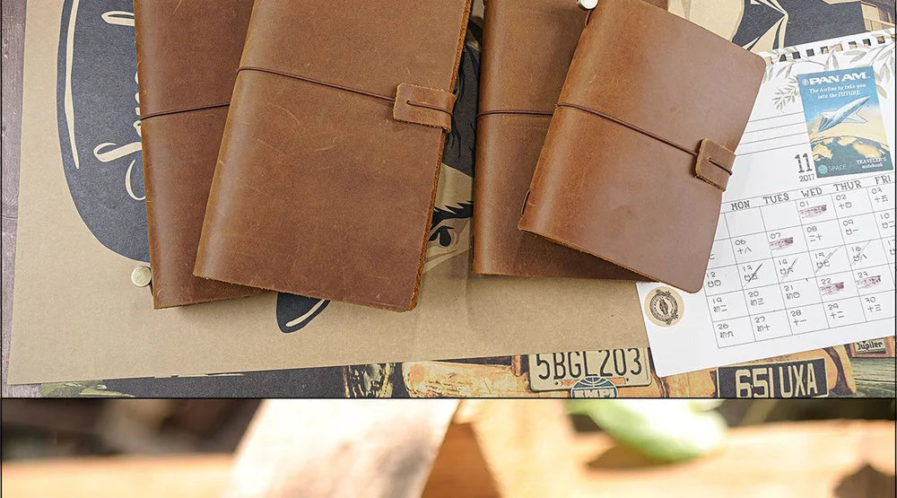Leather Travel Journal - Refillable Notebook With Embossed Leather Cover, Handmade Diary - ZOOMNSTORE