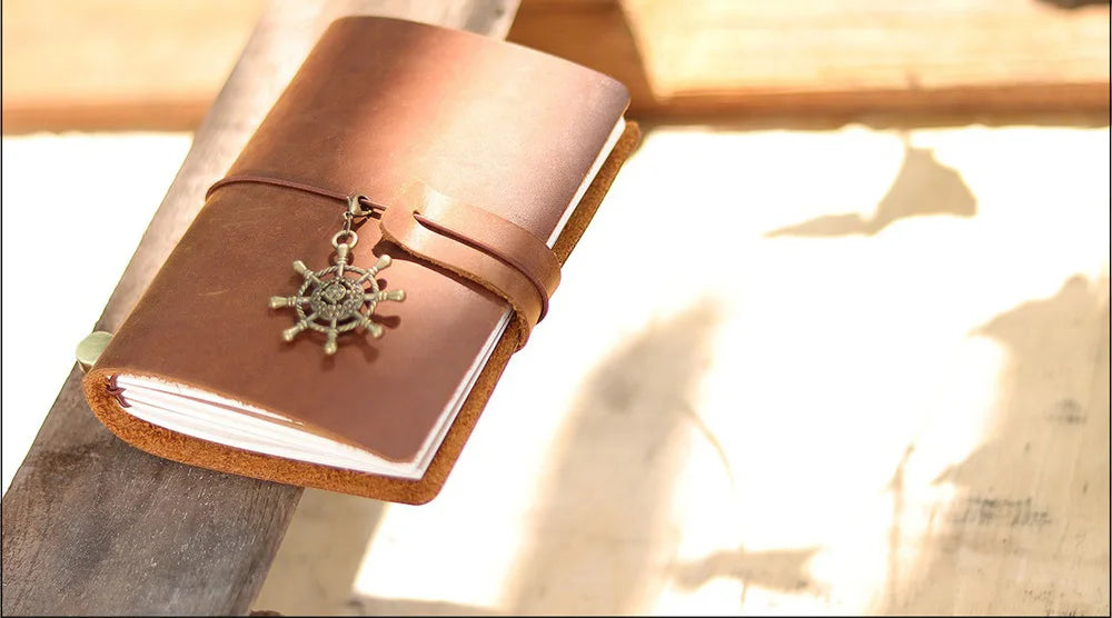 Leather Travel Journal - Refillable Notebook With Embossed Leather Cover, Handmade Diary - ZOOMNSTORE