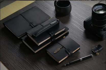 Leather Travel Journal - Refillable Notebook With Embossed Leather Cover, Handmade Diary - ZOOMNSTORE