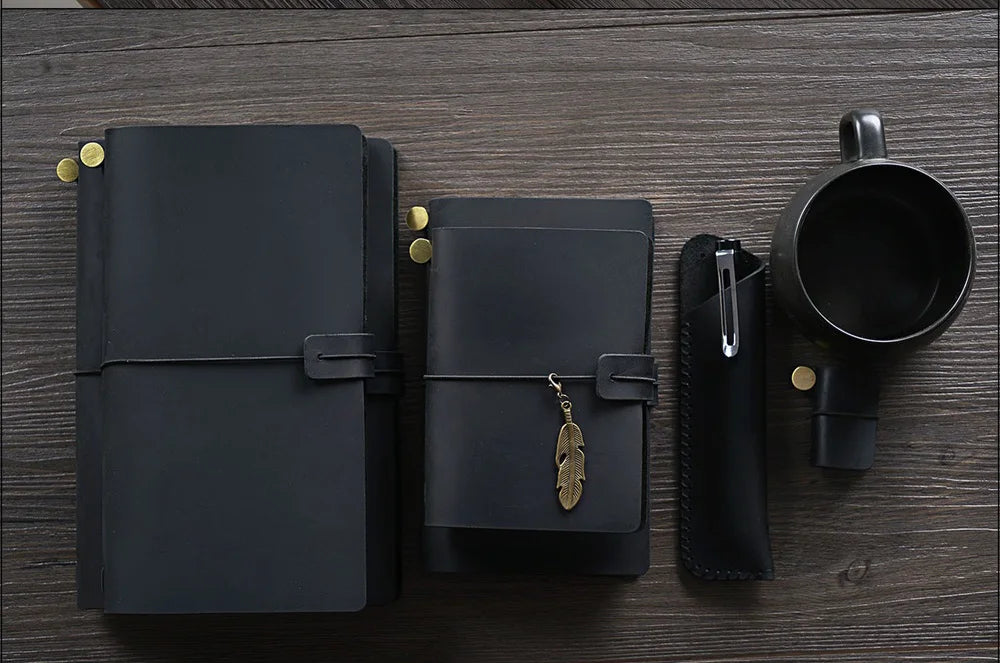 Leather Travel Journal - Refillable Notebook With Embossed Leather Cover, Handmade Diary - ZOOMNSTORE