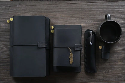 Leather Travel Journal - Refillable Notebook With Embossed Leather Cover, Handmade Diary - ZOOMNSTORE