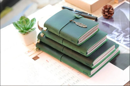 Leather Travel Journal - Refillable Notebook With Embossed Leather Cover, Handmade Diary - ZOOMNSTORE