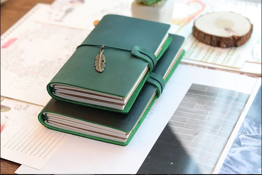 Leather Travel Journal - Refillable Notebook With Embossed Leather Cover, Handmade Diary - ZOOMNSTORE