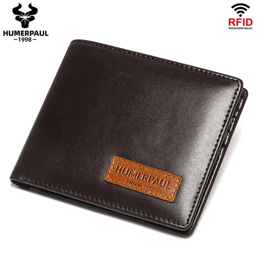 Real Leather RFID Trifold Wallet for Men - Slim Airtag Card Holder with ID Window - ZOOMNSTORE