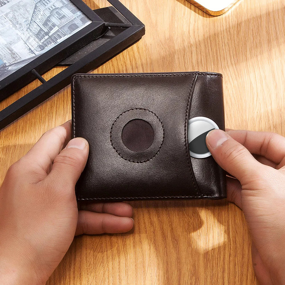 Real Leather RFID Trifold Wallet for Men - Slim Airtag Card Holder with ID Window - ZOOMNSTORE