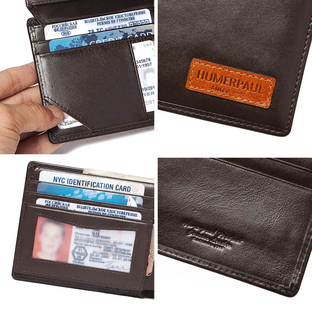 Real Leather RFID Trifold Wallet for Men - Slim Airtag Card Holder with ID Window - ZOOMNSTORE