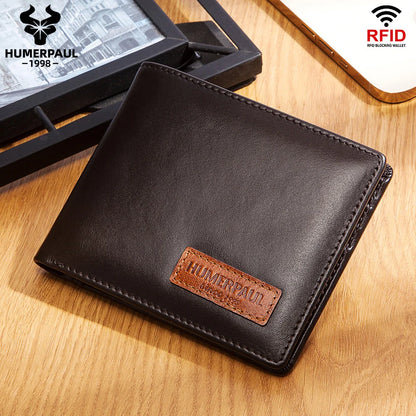 Real Leather RFID Trifold Wallet for Men - Slim Airtag Card Holder with ID Window - ZOOMNSTORE