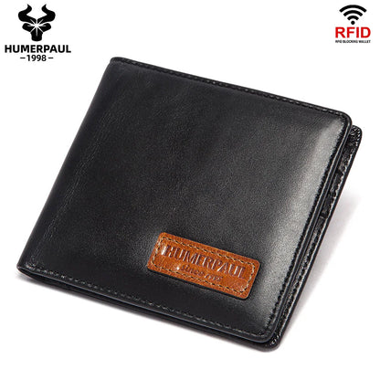 Real Leather RFID Trifold Wallet for Men - Slim Airtag Card Holder with ID Window - ZOOMNSTORE