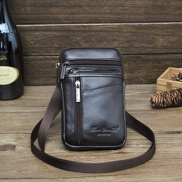 Leather Waist Bag - Men's Messenger Cowhide Mini Bag With Mobile Phone Pouch - ZOOMNSTORE