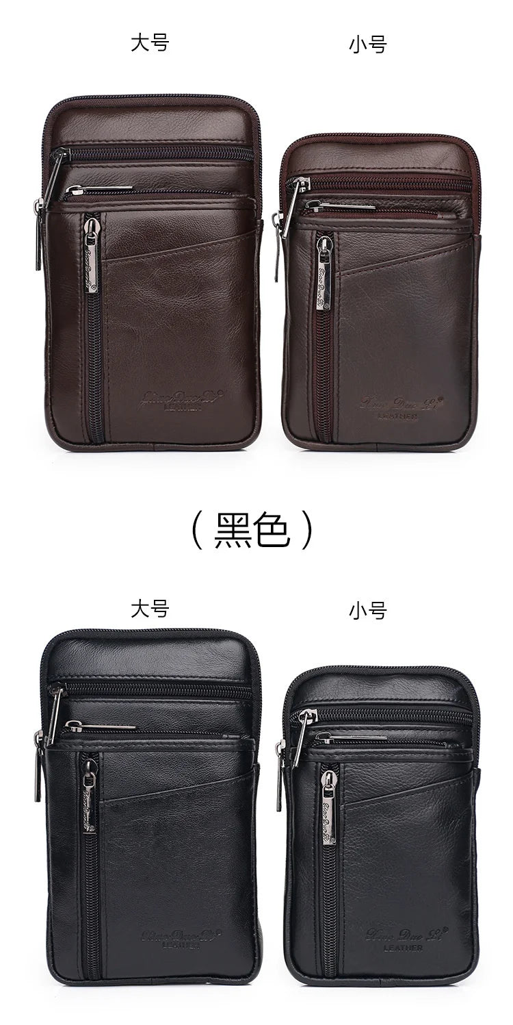 Leather Waist Bag - Men's Messenger Cowhide Mini Bag With Mobile Phone Pouch - ZOOMNSTORE
