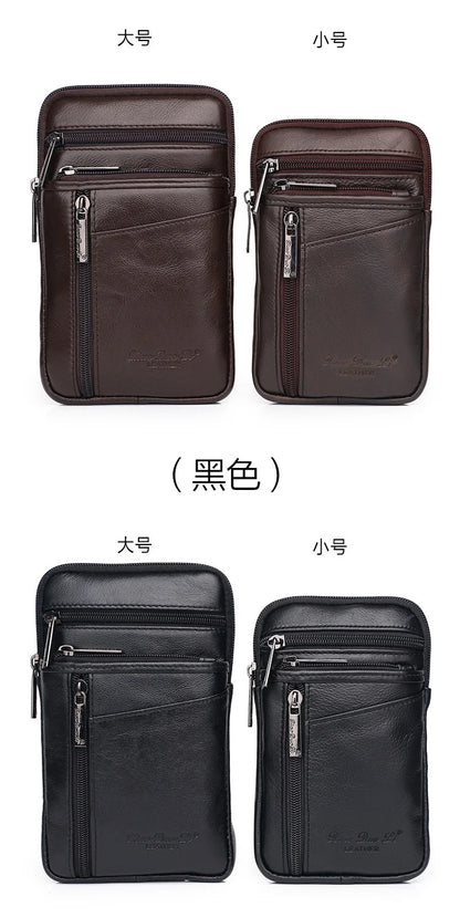 Leather Waist Bag - Men's Messenger Cowhide Mini Bag With Mobile Phone Pouch - ZOOMNSTORE