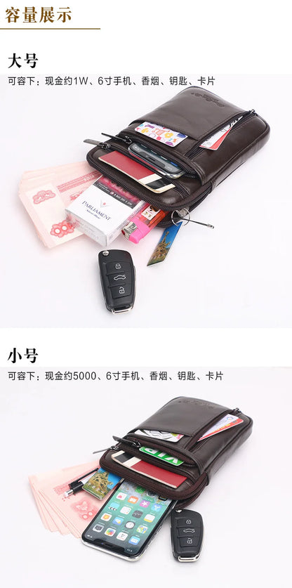 Leather Waist Bag - Men's Messenger Cowhide Mini Bag With Mobile Phone Pouch - ZOOMNSTORE