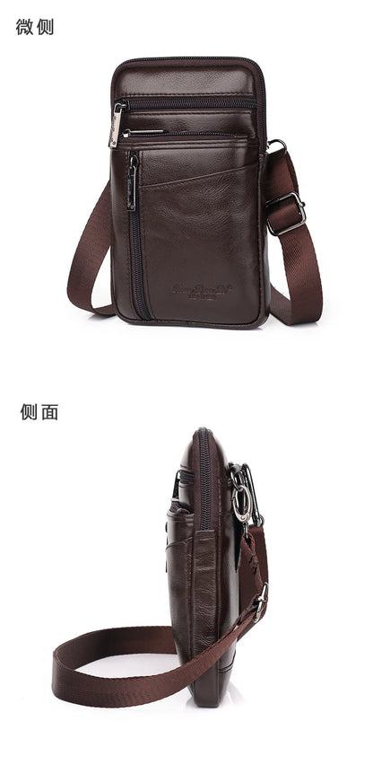 Leather Waist Bag - Men's Messenger Cowhide Mini Bag With Mobile Phone Pouch - ZOOMNSTORE