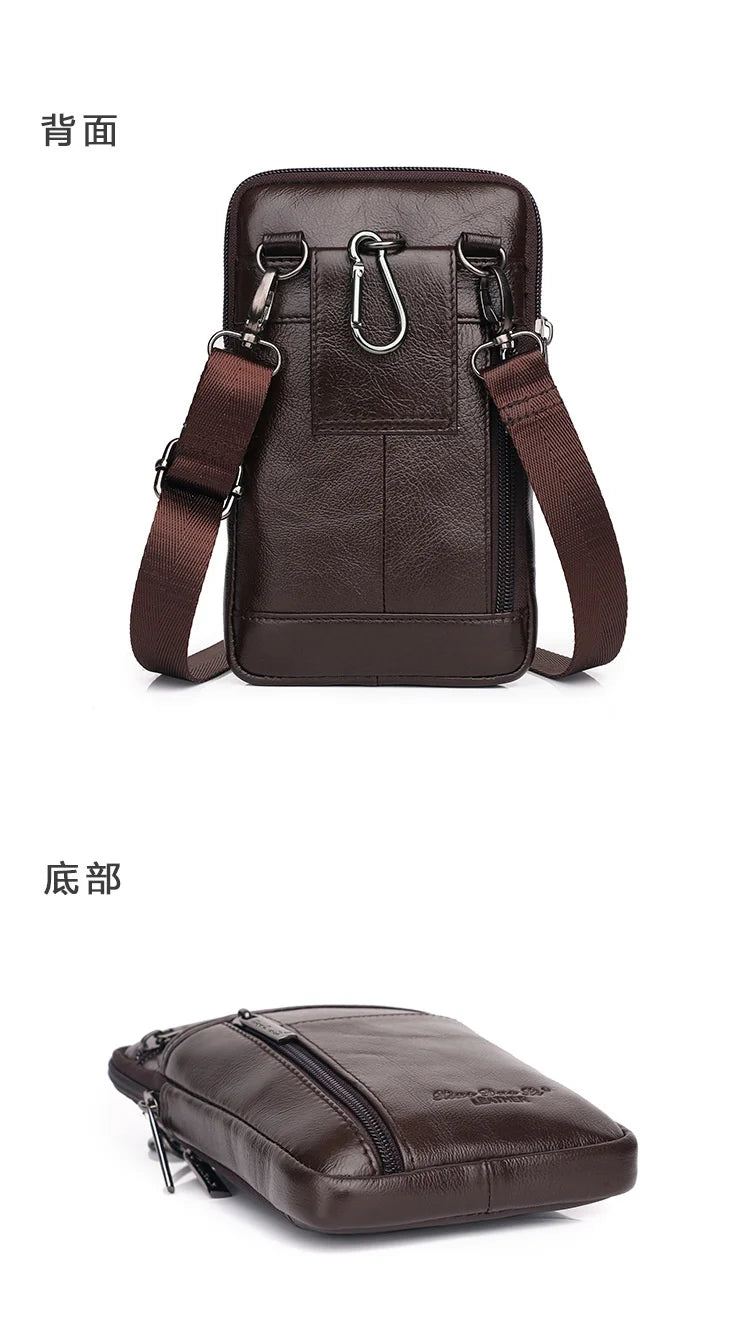 Leather Waist Bag - Men's Messenger Cowhide Mini Bag With Mobile Phone Pouch - ZOOMNSTORE