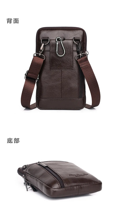 Leather Waist Bag - Men's Messenger Cowhide Mini Bag With Mobile Phone Pouch - ZOOMNSTORE