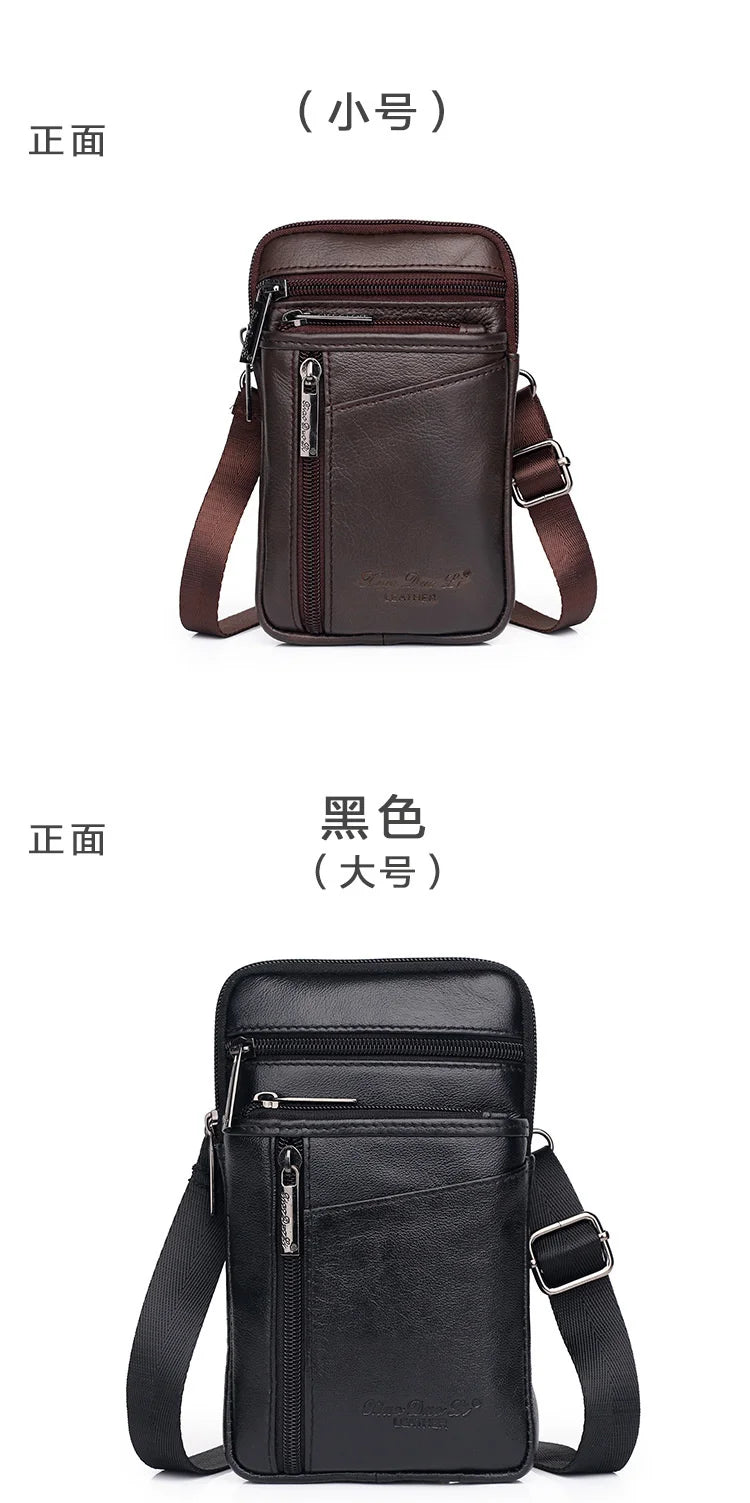 Leather Waist Bag - Men's Messenger Cowhide Mini Bag With Mobile Phone Pouch - ZOOMNSTORE