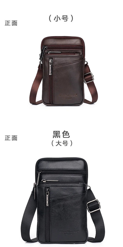 Leather Waist Bag - Men's Messenger Cowhide Mini Bag With Mobile Phone Pouch - ZOOMNSTORE